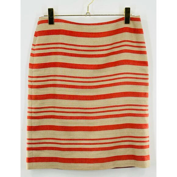 Talbots Linen Blend Pencil Skirt‎ Orange Tan Striped Size 6 - Picture 9 of 10